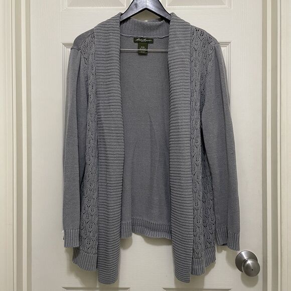 Eddie Bauer Open Front Knit Cardigan Sweater Linen Cotton Blend Gray X-Large XL - Picture 6 of 10
